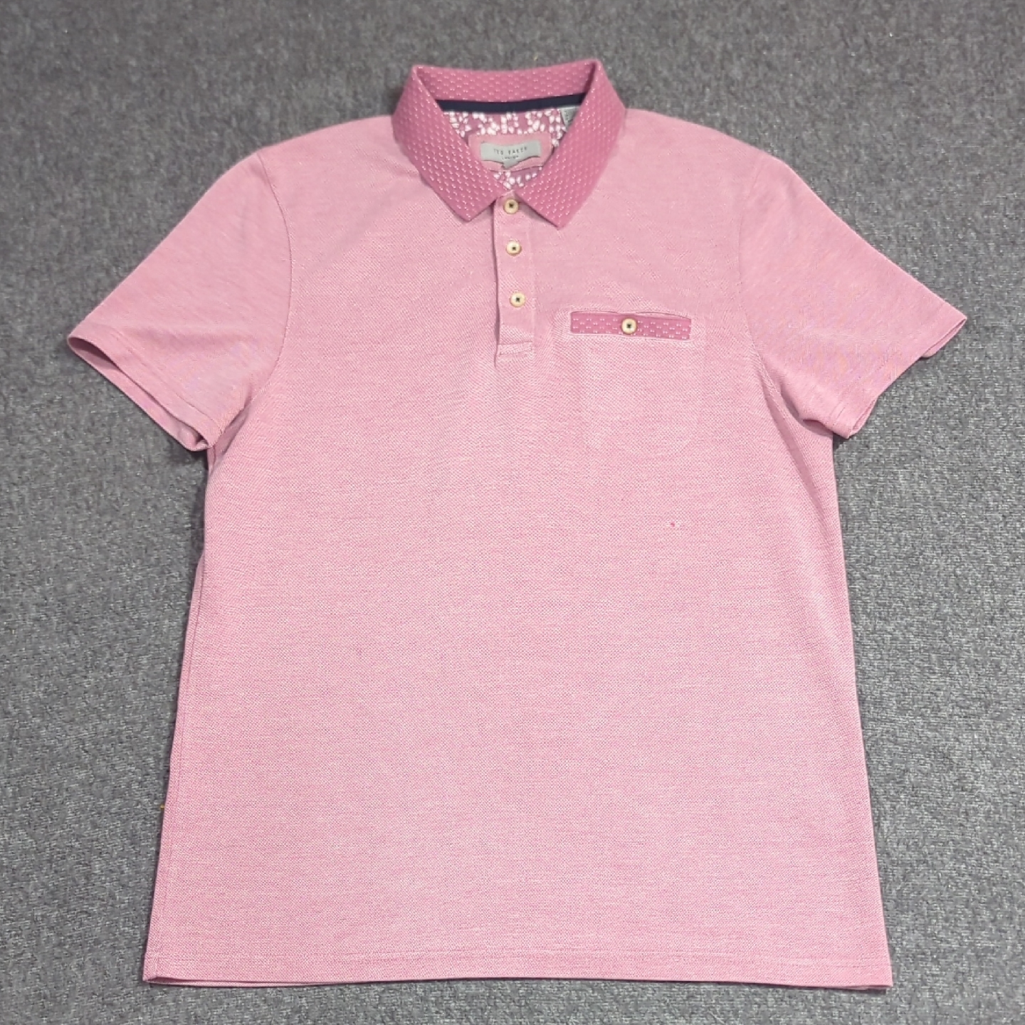 Ted Baker Light Pink Polo Shirt With Patterned Collar